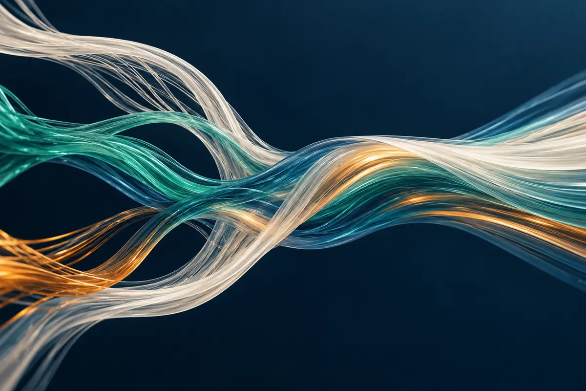 Abstract material streams and polymer motifs. Illustrative context—not a Xytron product photograph or technical diagram.